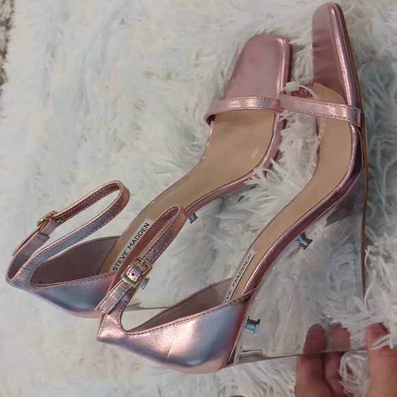 Steve Madden Isobel Pink Metallic Clear Lucite Wedge Sandals Size 8.5  NWOB - Picture 12 of 16